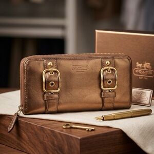 Coach Soho Zoe Double Buckle Legacy Wallet Bronze Leather Vintage Y2K